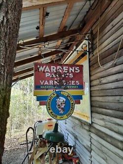 Très rare panneau publicitaire en porcelaine à double face de Warren's Paint, fabriqué dans le Sud à Nashville, TN.