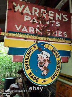 Très rare panneau publicitaire en porcelaine à double face de Warren's Paint, fabriqué dans le Sud à Nashville, TN.