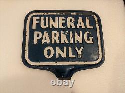 'Utilisé Original Sign Funeral Parking Seulement Double Face Bleu 13 Horreur Halloween'
