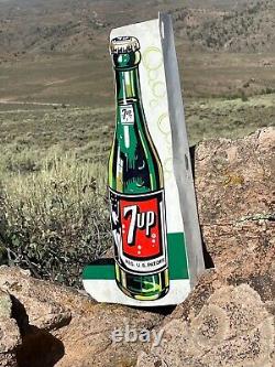 Very Large Vintage Antique 7up Soda Cola Embossed Bouteille Double Face Signe