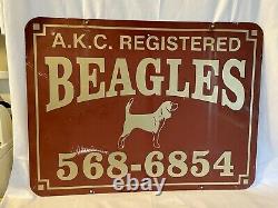 Vieille Feuille Peinte Métal Akc Beagles Panneau Publicitaire, Double Face