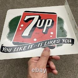 Vieux 7up Seven Up Soda Double Sided Adverting Flange Sign You Like It Likes You