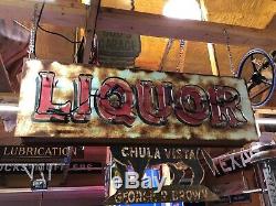 Vieux Vintage Liquor Double Face Enseignes Lumineuses Antique Patine Pub Bar Mancave Taverne