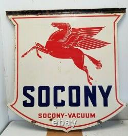 Vintage 1934 Standard Oil Co. Socony-vacuum Pegasus Double Côté Porcelaine Panneau