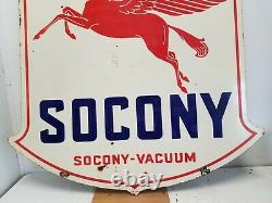 Vintage 1934 Standard Oil Co. Socony-vacuum Pegasus Double Côté Porcelaine Panneau