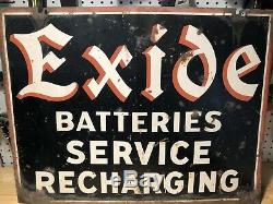 Vintage 1948-1950 Exide Batteries Original Signe Peint / Acier. Double Face