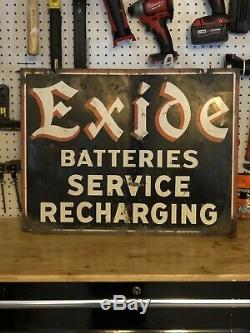 Vintage 1948-1950 Exide Batteries Original Signe Peint / Acier. Double Face