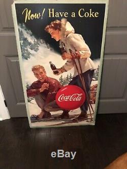 Vintage 1950 Coca Cola En Carton Signe, Maintenant! Avoir Un Coca-cola À Double Face, Advertisi