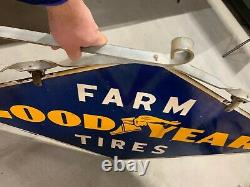 Vintage 1951 Porcelaine Double Sided Goodyear Farm Pneus Signe Gas Oil Feed Cola