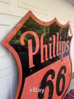 Vintage 1955 Phillips 66 Porcelain Double Face Signe Orange / Noir Shield A + Boutique