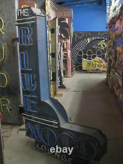 Vintage 1970 Blue Mood Lounge Antique Neon Signe / Grand Double Face