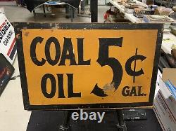 Vintage 5 Cents Par Gallon D’huile De Charbon Double Sided Metal Flange Signe Gas Oil Soda
