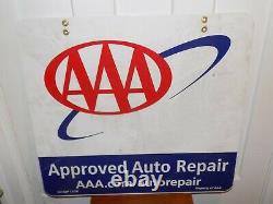 Vintage Aaa Auto Repair Double Sided Metal Signe Approuvé