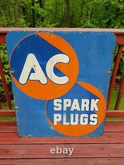 Vintage Ac Spark Plug Fuel Pump Sign Huile Station-service Peut Double Face Acier Automatique