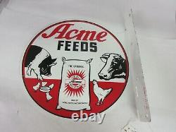 Vintage Advertising Acme Feeds Double Sided Flanged Sign Exc Cond A-264