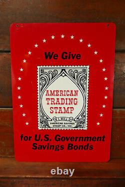 Vintage American Trading Timbres Bond D'épargne Double Face Publicité Plaque Métallique