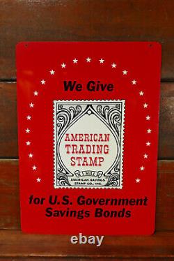 Vintage American Trading Timbres Bond D'épargne Double Face Publicité Plaque Métallique