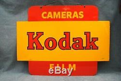 Vintage Authentique Grand Double Face Metal Kodak Concessionnaire 24 X 18 Sign (pk)