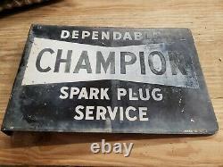 Vintage Champion Spark Plug Service Flange Panneau Double Face, 1940 1950s