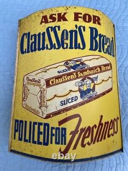 Vintage Claussen's Bread Advertising String Titulaire Double Sided Pays Store