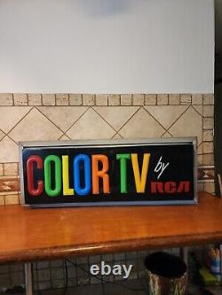 Vintage Color Tv Par Rca Grande Lumière Double Face Sign 50 19