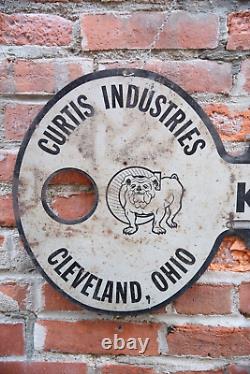 Vintage Curtis Keys Signe Bulldog Double Face De L'étain Tacker Cleveland, Ohio