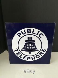 Vintage De Bell Système Téléphonique Public Porcelain Double Face Flanged Signe 11x11