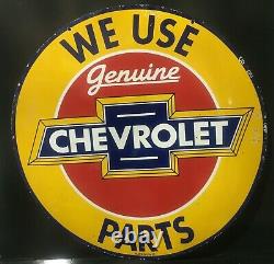 Vintage Double Face Chevrolet Pièces D'origine Gaz Et Huile Porcelaine Enamel Panneau