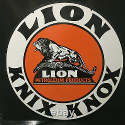 Vintage Double Face Knix Knox Lion Produits Pétroliers Porcelaine Émail Signe