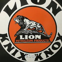 Vintage Double Face Knix Knox Lion Produits Pétroliers Porcelaine Émail Signe