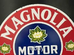 Vintage Double Face Magnolia Motor Oil & Essence Porcelaine Émail