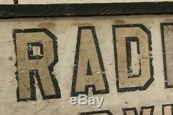 Vintage Double Face Publicité Radio Service Du Commerce Sign Hand Painted Bois 1930