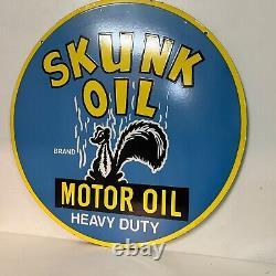 Vintage Double Face Skunk Motor Oil & Gas Porcelaine Émail