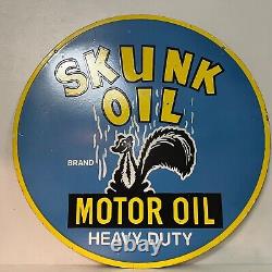 Vintage Double Face Skunk Motor Oil & Gas Porcelaine Émail