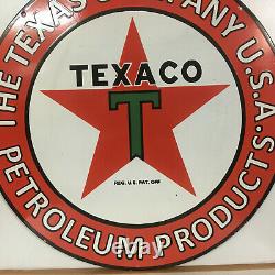 Vintage Double Face Texaco Produits Pétroliers Gaz Et Pétrole Porcelaine Émail