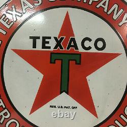Vintage Double Face Texaco Produits Pétroliers Gaz Et Pétrole Porcelaine Émail