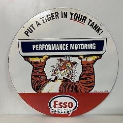 Vintage Double Faced Esso Performance Automobile Gaz Et Huile Porcelaine Enamel Signe
