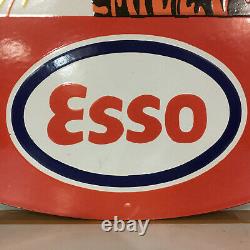 Vintage Double Faced Esso Performance Automobile Gaz Et Huile Porcelaine Enamel Signe