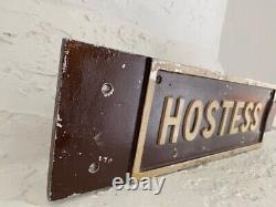 Vintage Double Sided Metal Signe Hostess Avec La Main Pointue Restaurant / Hôtel