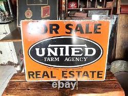 Vintage Double Sided Sign Agence United Farm À Vendre Immobilier
