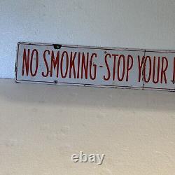 Vintage Double Sided Stop Your Motor No Fumer Porcelaine Sign 30x6