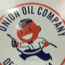 Vintage Double Sided Union Oil Company Of California Gaz Porcelaine Émail Signe
