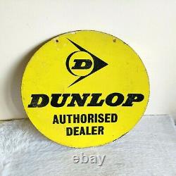 Vintage Dunlop Tyre Des Années 1940 Revendeur Autorisé Double Sided Enamel Sign Board Round