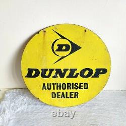 Vintage Dunlop Tyre Des Années 1940 Revendeur Autorisé Double Sided Enamel Sign Board Round