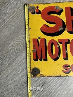 Vintage Enamel Sign Shell Motor Spirit Hanging Double Sided Motoring Souvenirs