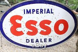 Vintage Esso Imperial Concessionnaire Double Face Grande Station Porcelaine Huile Signe
