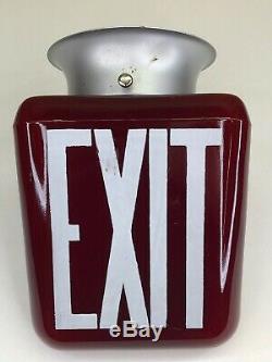 Vintage Exit Sign Ceiling Light Fixture Ruby Red Movie Theater Double Face