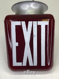 Vintage Exit Sign Ceiling Light Fixture Ruby Red Movie Theater Double Face
