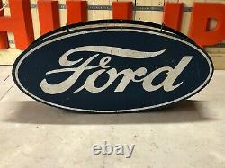 Vintage Ford Oval Double Sided Sign Concessionnaire Concessionnaire Mancave Garage
