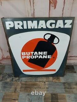 Vintage French Double Sided Enamel Primagaz Panneau Publicitaire Gas Petrol Station